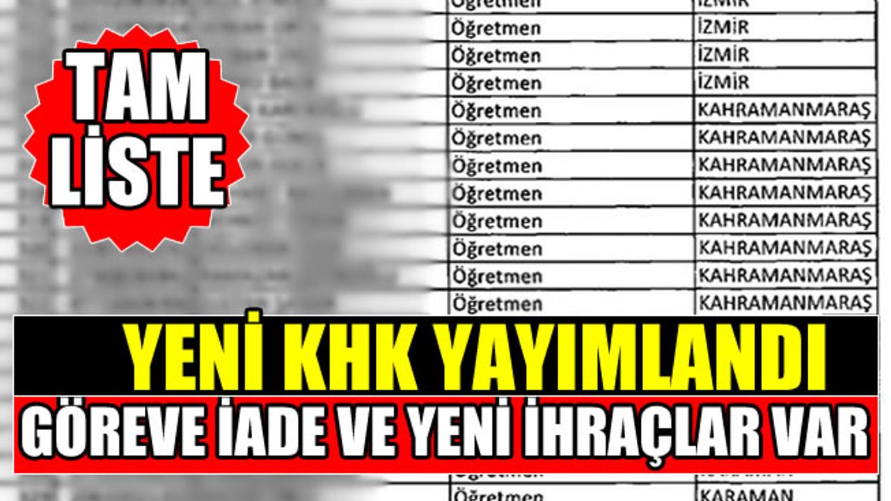 697 sayılı KHK ile Kamudan İhraç ve Göreve iade Edilenlerin İsimleri Tam Liste