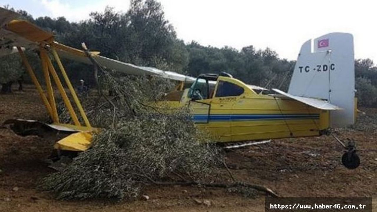 Edremit'de zeytin ilaçlama uçağı düştü!