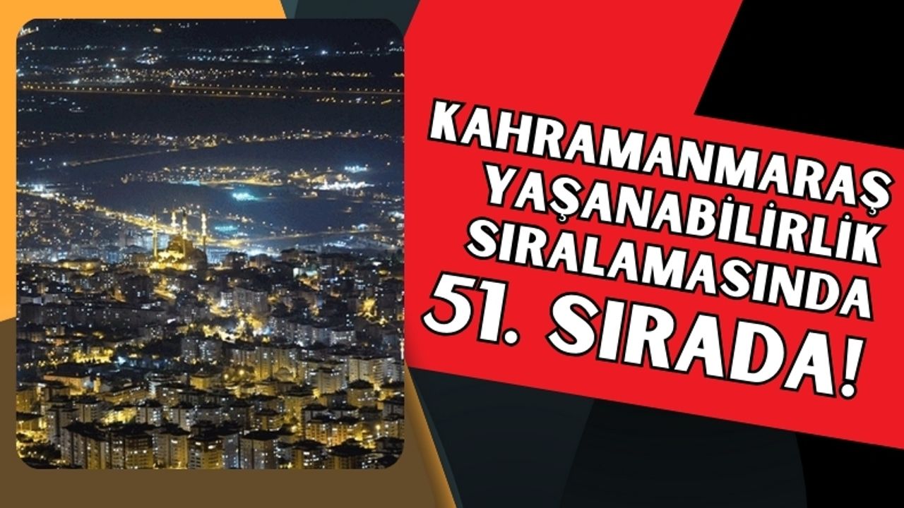 Kahramanmaraş, Türkiye'nin En Yaşanabilir İlleri Sıralamasında 51. Sırada!