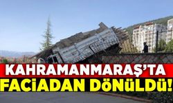 Kahramanmaraş'ta freni patlayan tahta yüklü kamyon duvara çarptı!