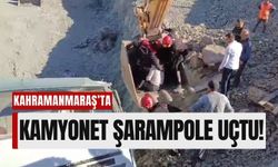 Kahramanmaraş’ta Şarampole Düşen Kamyonet Sürücüsü İş Makinesiyle Kurtarıldı