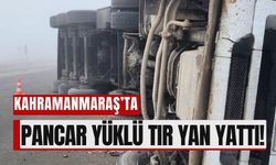 Kahramanmaraş'ta Yoğun Sis Nedeniyle Pancar Yüklü Tır Devrildi!