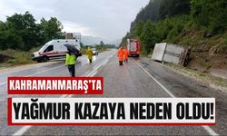 Kahramanmaraş'ta Yağmurda Kayan Araç Yan Yattı!