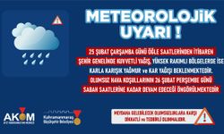 Kahramanmaraş'a 25–26 Şubat İçin Sağanak ve Kar Uyarısı