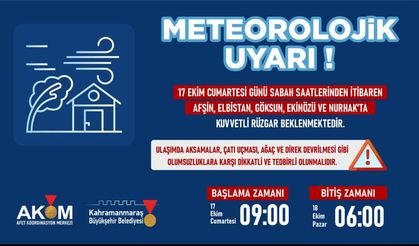 Kahramanmaraş’ta Kuvvetli Rüzgâr Pazar Sabahına Kadar Sürecek!