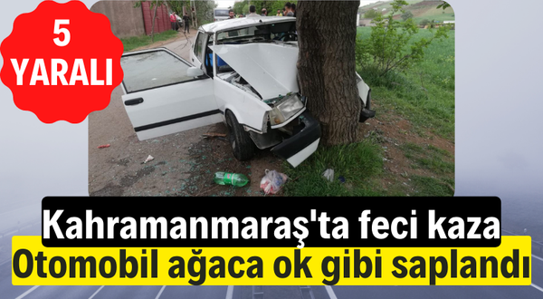 Kahramanmaraş'ta feci kaza Otomobil ağaca ok gibi saplandı: 5 yaralı