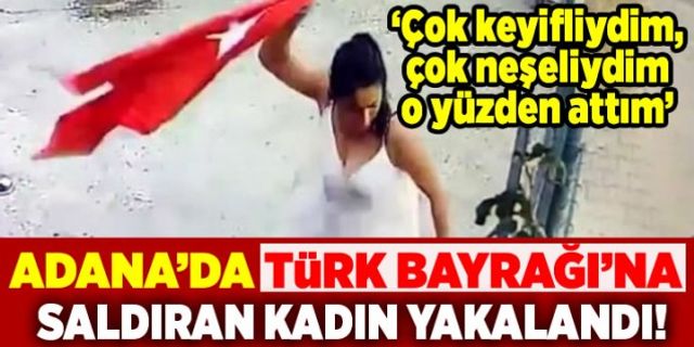Adana'da Tük Bayrağı'na saldıran kadın yakalandı!