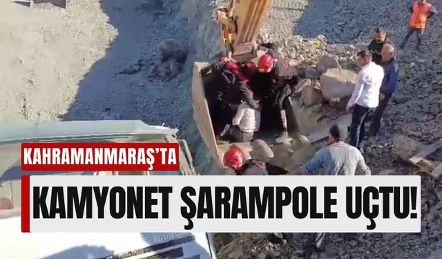 Kahramanmaraş’ta Şarampole Düşen Kamyonet Sürücüsü İş Makinesiyle Kurtarıldı