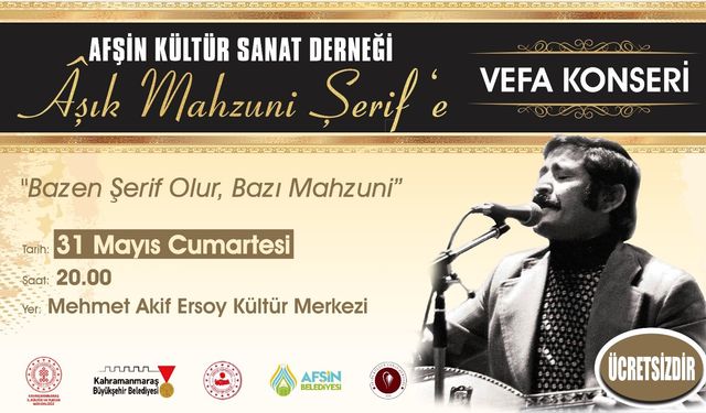31 Mayıs’ta Kahramanmaraş’ta Mahzuni Şerif’e Saygı Gecesi