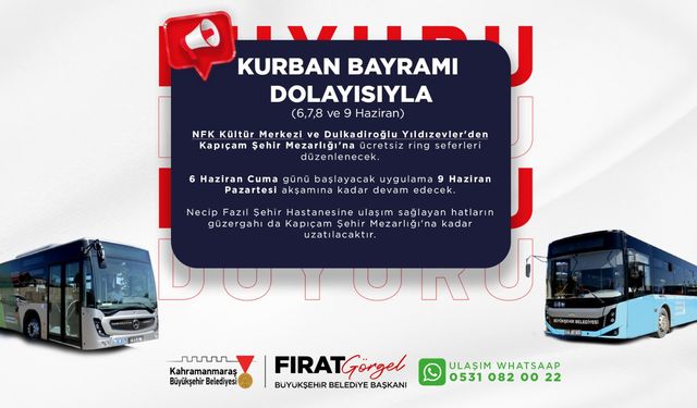 Kurban Bayramı’nda Kahramanmaraş’ta Ücretsiz Mezarlık Seferleri
