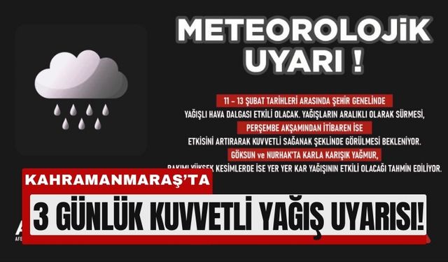 Kahramanmaraş’ta 11–13 Şubat Arası Kuvvetli Yağış Uyarısı!