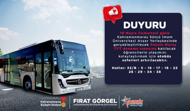 Kahramanmaraş’ta YKS Deneme Sınavı Öncesi Ulaşım Desteği