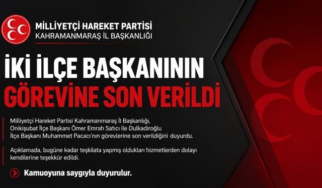 MHP Kahramanmaraş’ta İki İlçe Başkanını Görevden Aldı