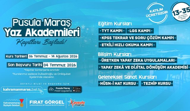 Kahramanmaraş'ta Gençlere Ücretsiz Yaz Akademisi Fırsatı! Başvurular Başladı