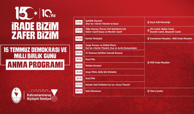 Kahramanmaraş'ta 15 Temmuz Etkinlikleri Gün Boyu Sürecek