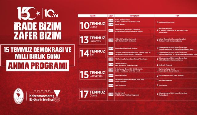 Kahramanmaraş’ta 15 Temmuz’un 10’uncu Yılına Özel 8 Günlük Program