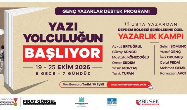 Kahramanmaraş’ta Yazarlık Kampı başvuruları başladı: Son gün 30 Eylül