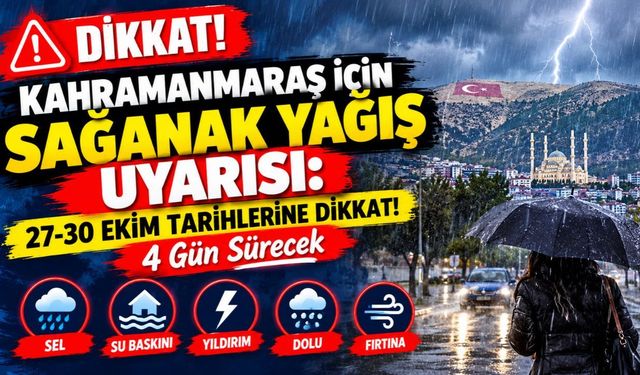 Kahramanmaraş İçin Sağanak Yağış Uyarısı: 27-30 Ekim Tarihlerine Dikkat!