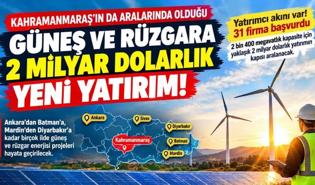 Kahramanmaraş’ın da Aralarında Olduğu 13 İlde Güneş ve Rüzgâra 2 Milyar Dolarlık Yatırım!