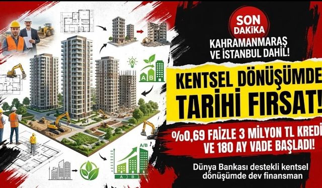 Kentsel Dönüşümde Tarihi Fırsat: Yüzde 0,69 Faizle 3 Milyon TL Kredi ve 180 Ay Vade Başladı!