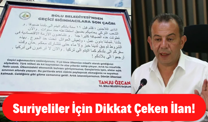 Bolu Belediye Başkanı Tanju Özcan'dan suriyeli sığınmacılar için Türkçe ve Arapça yazılı ilan!