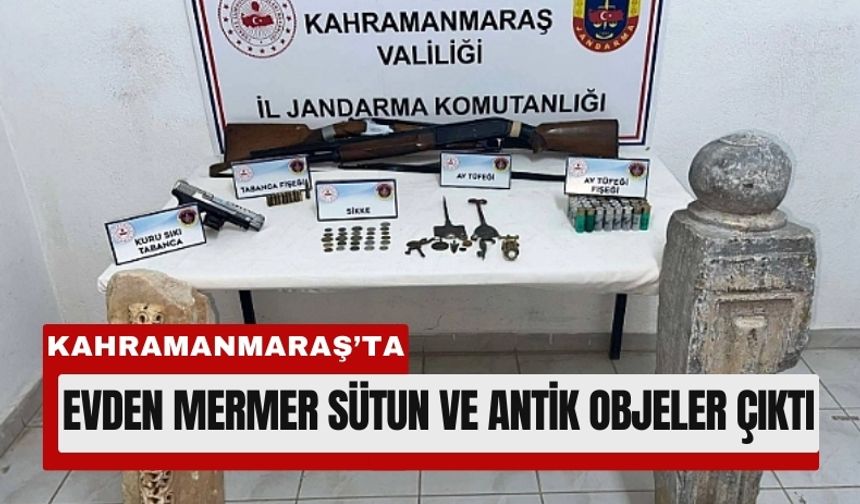 Kahramanmaraş'ta Mermer Sütunlar ve Antik Paralar Ele Geçirildi
