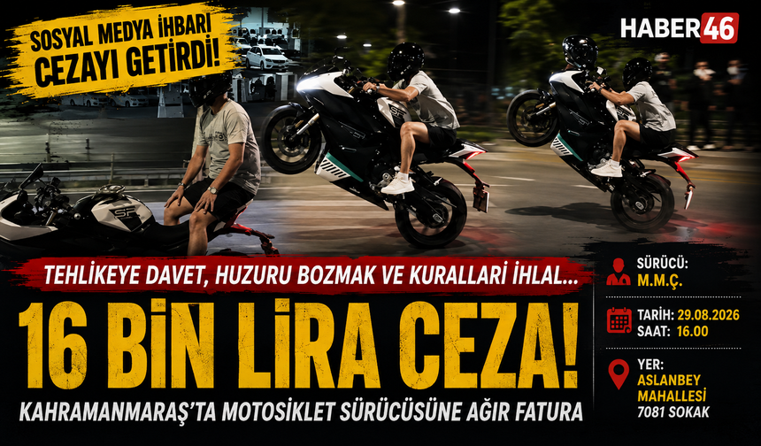 Kahramanmaraş’ta motosikletliye pahalıya patladı: 16 bin TL ceza kesildi
