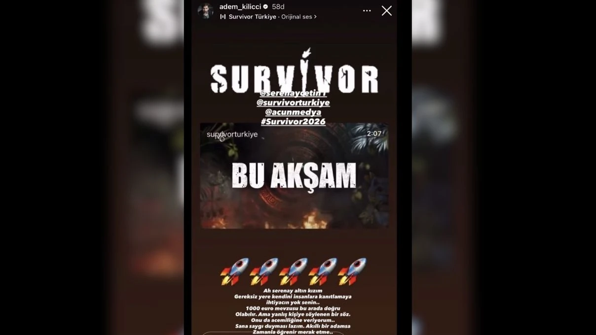 Survivor Sampiyonu Adem Kiliccidan Seren Ay Cetine Destek