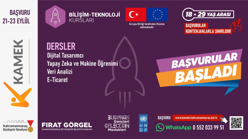 Kahramanmaraş’ta 30 Branşta Ücretsiz Kurs Başvuruları Başladı: Son Gün 23 Eylül